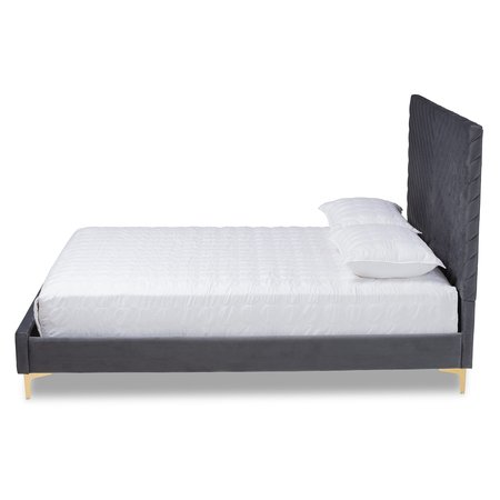 Baxton Studio Fabrico Glam and Luxe Grey Velvet Upholstered and Gold Metal Queen Size Platform Bed 214-10938-ZORO